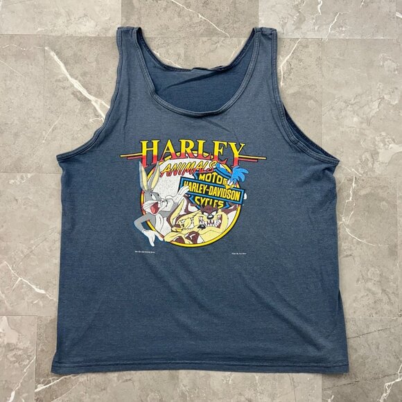 90s Vintage Harley Davidson Graphic Tee Mens 2XL XXL Looney Tunes Tank Top - Picture 1 of 13